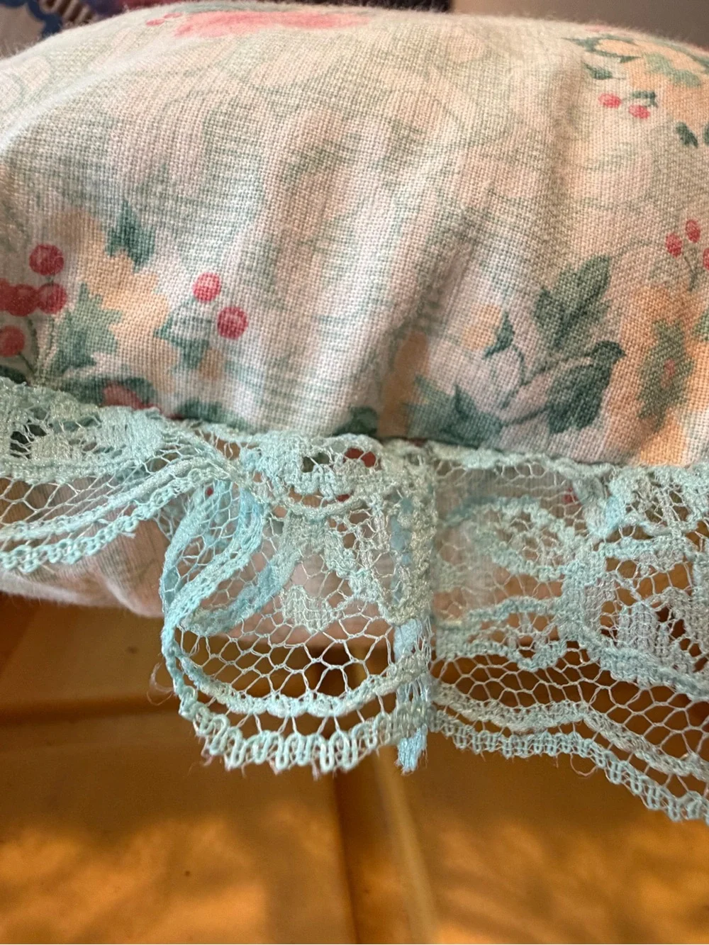 Vintage Lace Throw Pillow set green & blush floral hearts cottagecore